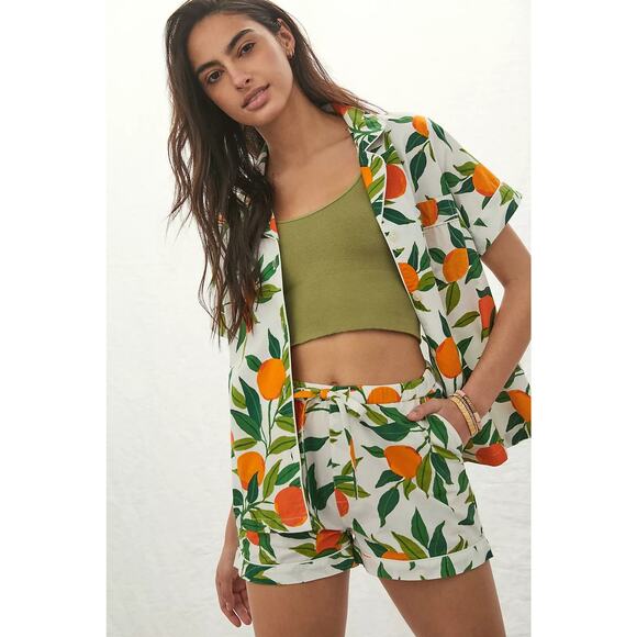 SOLD Anthropologie Printfresh M Clementine Pajama Set Short Sleeve Top Shorts - Picture 4 of 14